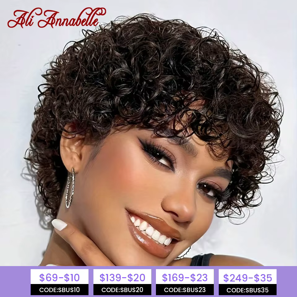Ali Annabelle 4 pouces Jerry bouclés perruques de cheveux humains pour les femmes courte Pixie crépus