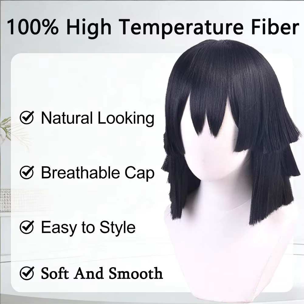Perruque de Cosplay Iguro Obanai unisexe