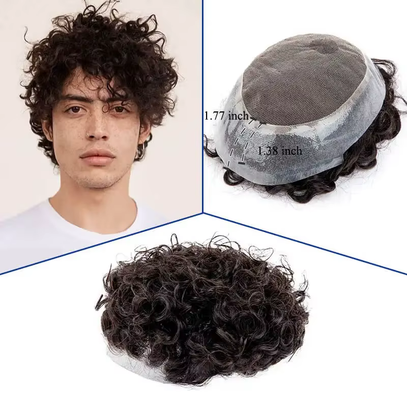 Perruques pour hommes permanentes bouclées 25 mm