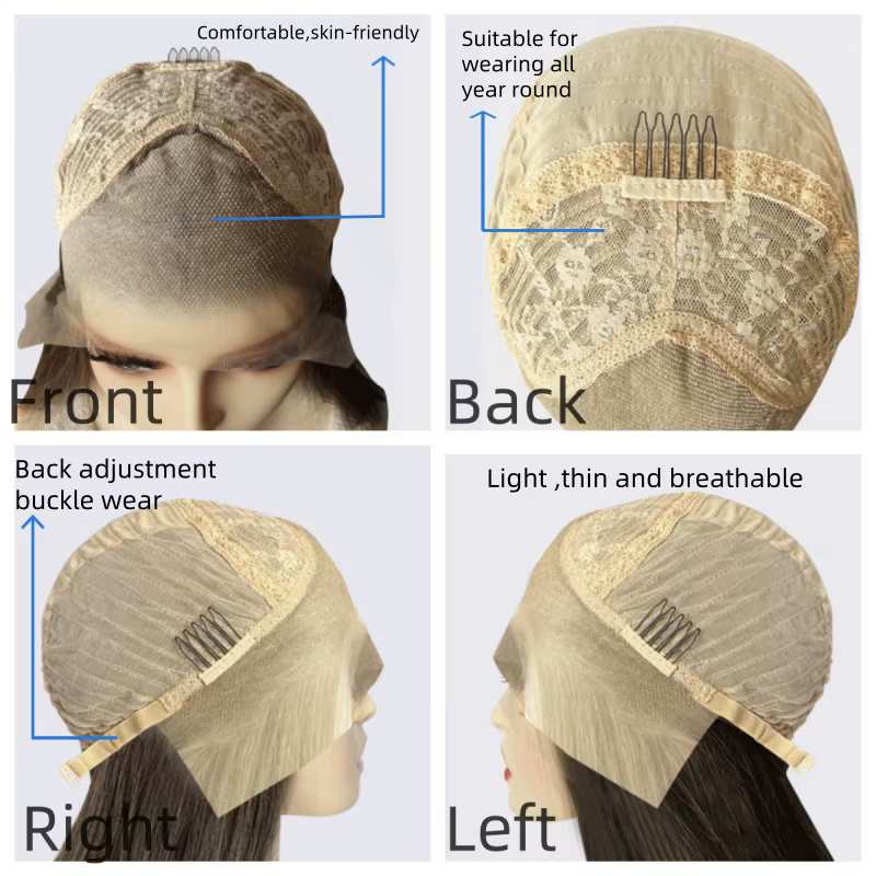 Perruque racines foncées Blonde marron Ombre ondulée Balayage dentelle avant