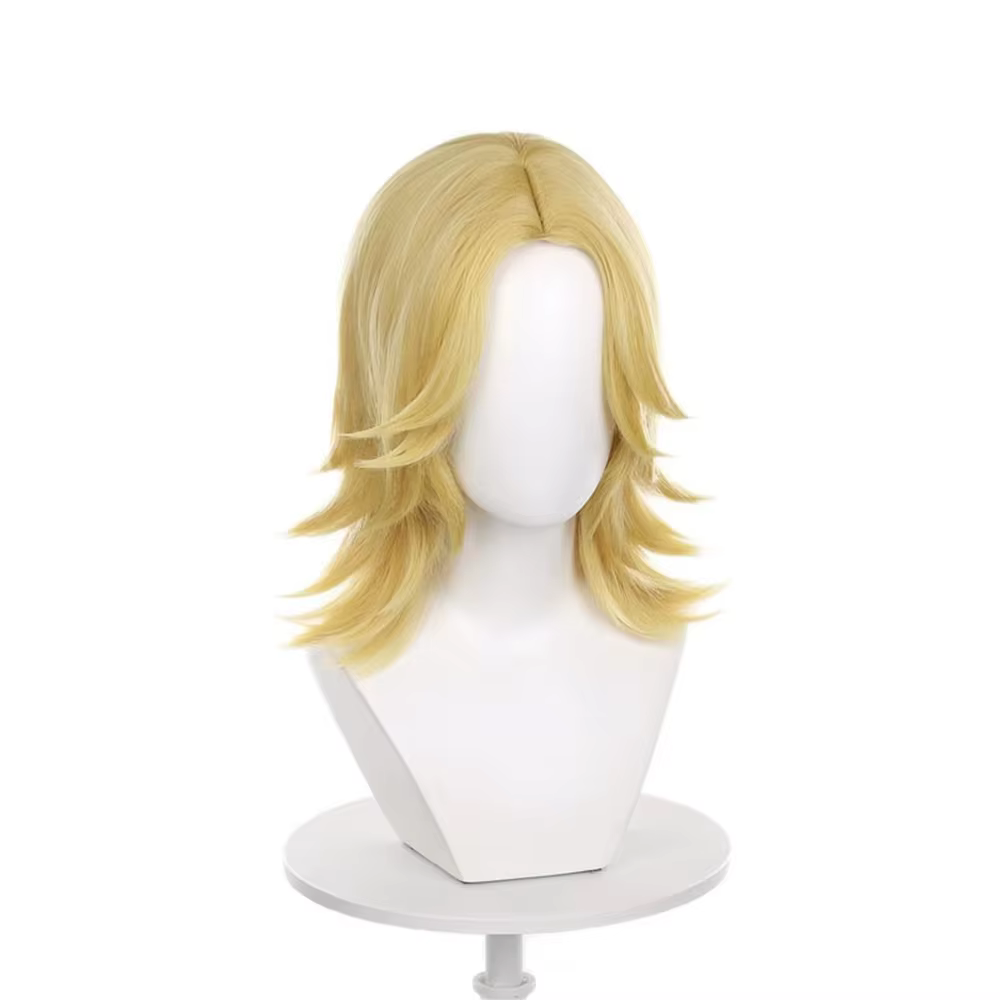 Perruque mi-longue blond doré clair avec couches latérales douces et pointes aériennes