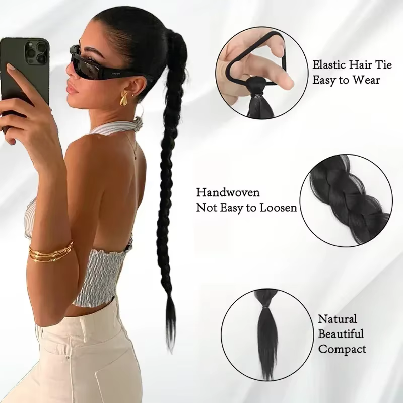 2 extensions de cheveux synthétiques tressées longues à enrouler