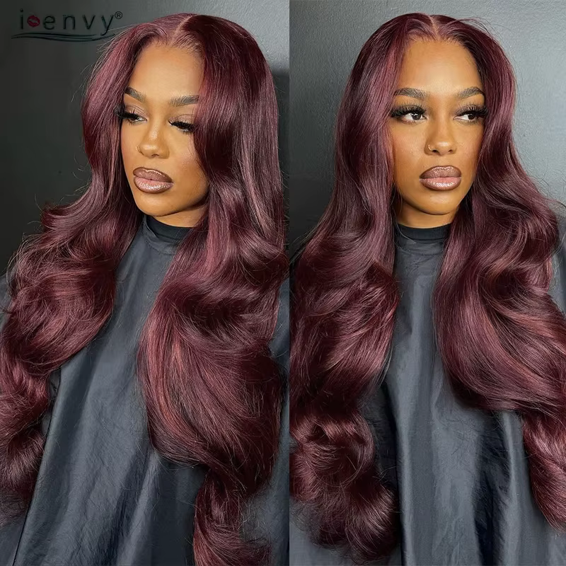 Perruques de cheveux humains bouclés bordeaux pour femmes