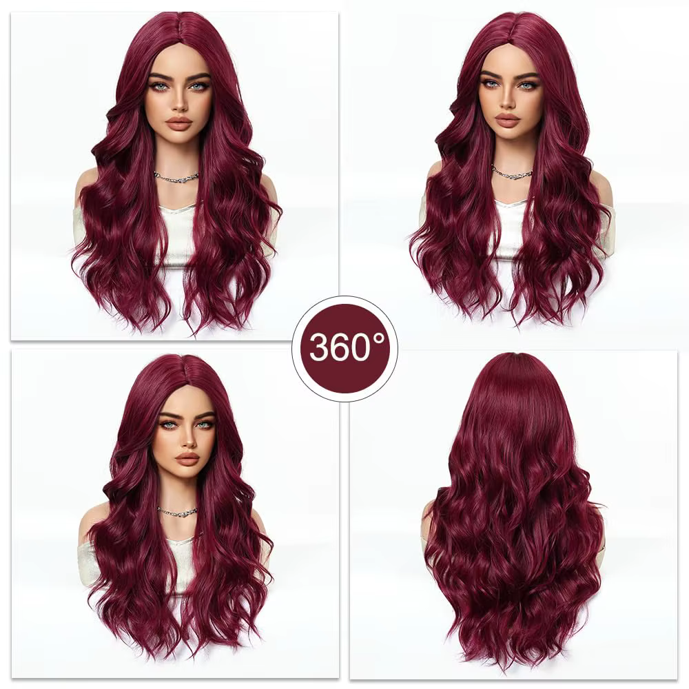 Perruque synthétique rouge bordeaux