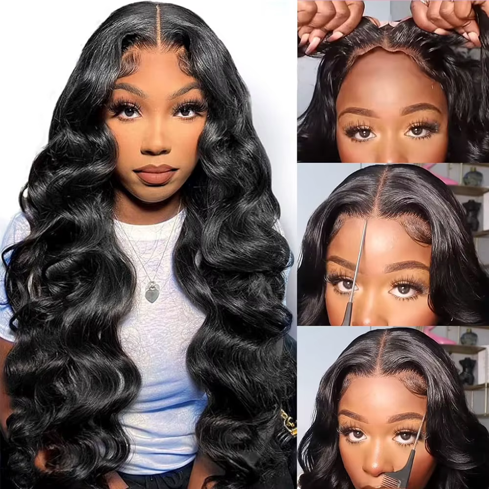 Perruques de cheveux humains ondulés sans colle de 40 et 42 pouces