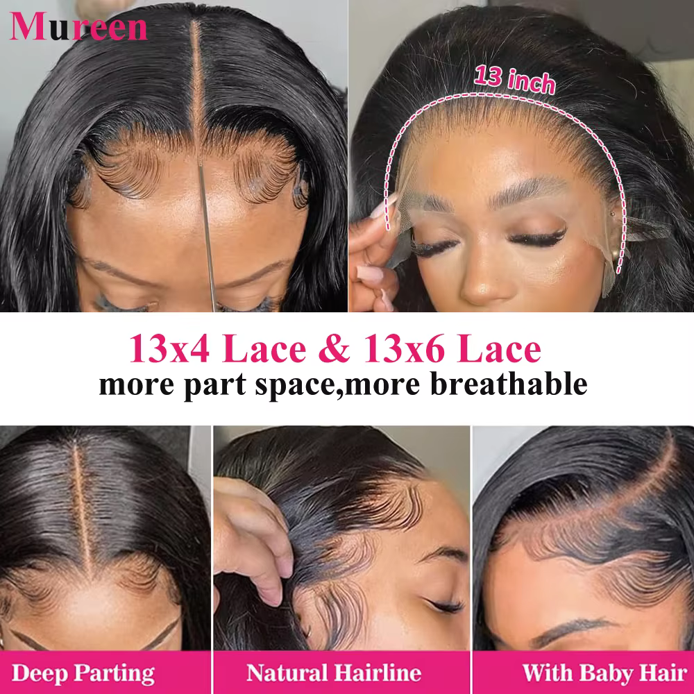 Perruques Lace Front Mureen Deep Wave 100% Cheveux Humains 13x6 Pré-Pluckées pour Femmes