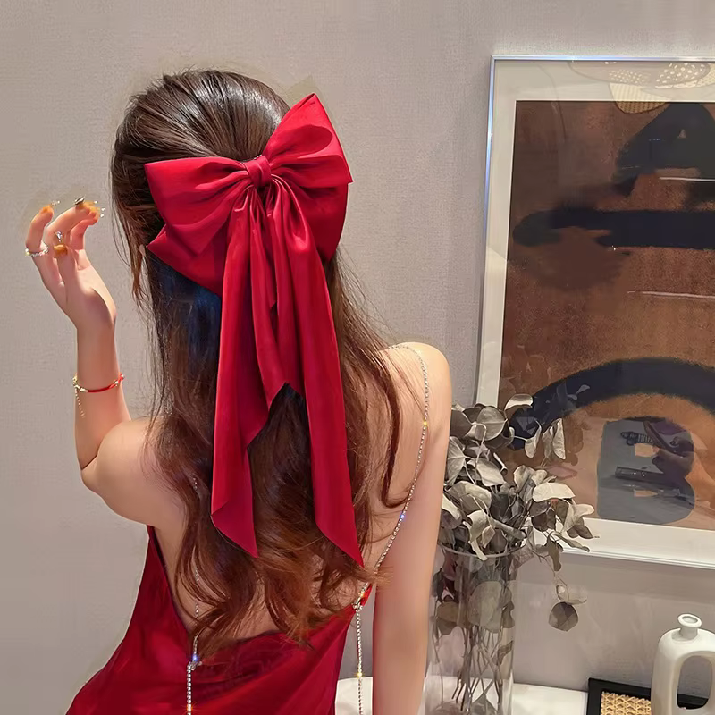 Pince à Cheveux Élégante en Satin de Couleur Unie pour Fille