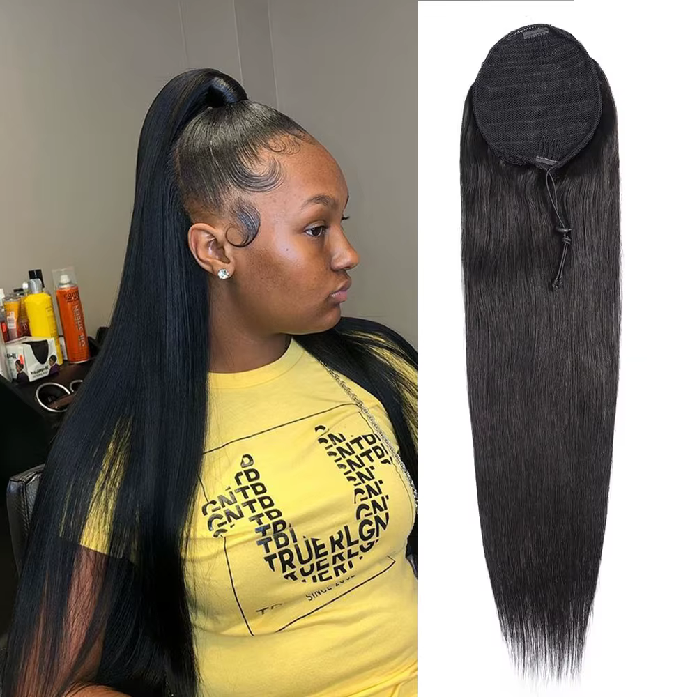 Extensions de queue de cheval droites en cheveux humains