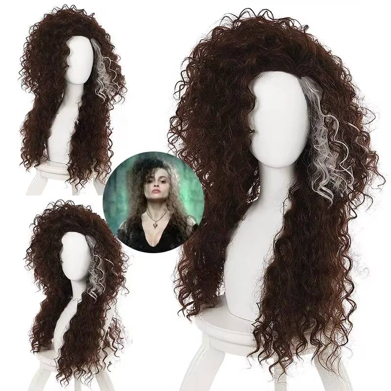 Personnage du Film Bellatrix Lestrange Disfraz longue perruque ondulée mixte marron