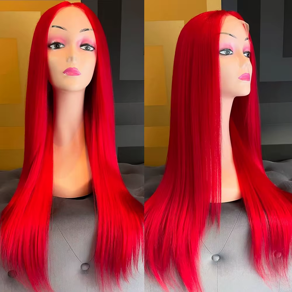 Perruque Lace Front Wig synthétique rouge longue et lisse