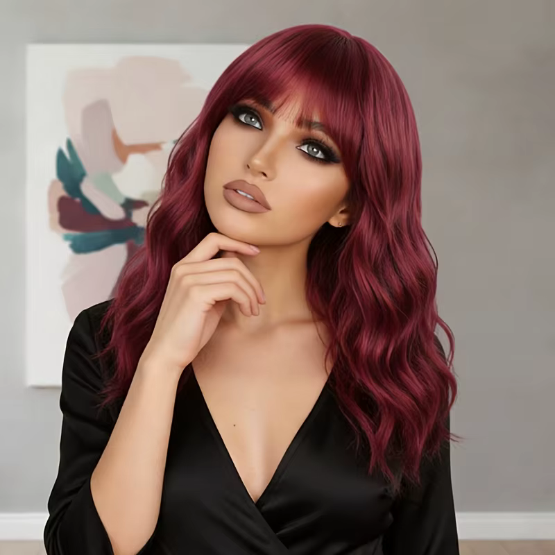 Perruque synthétique rouge bordeaux pour femme