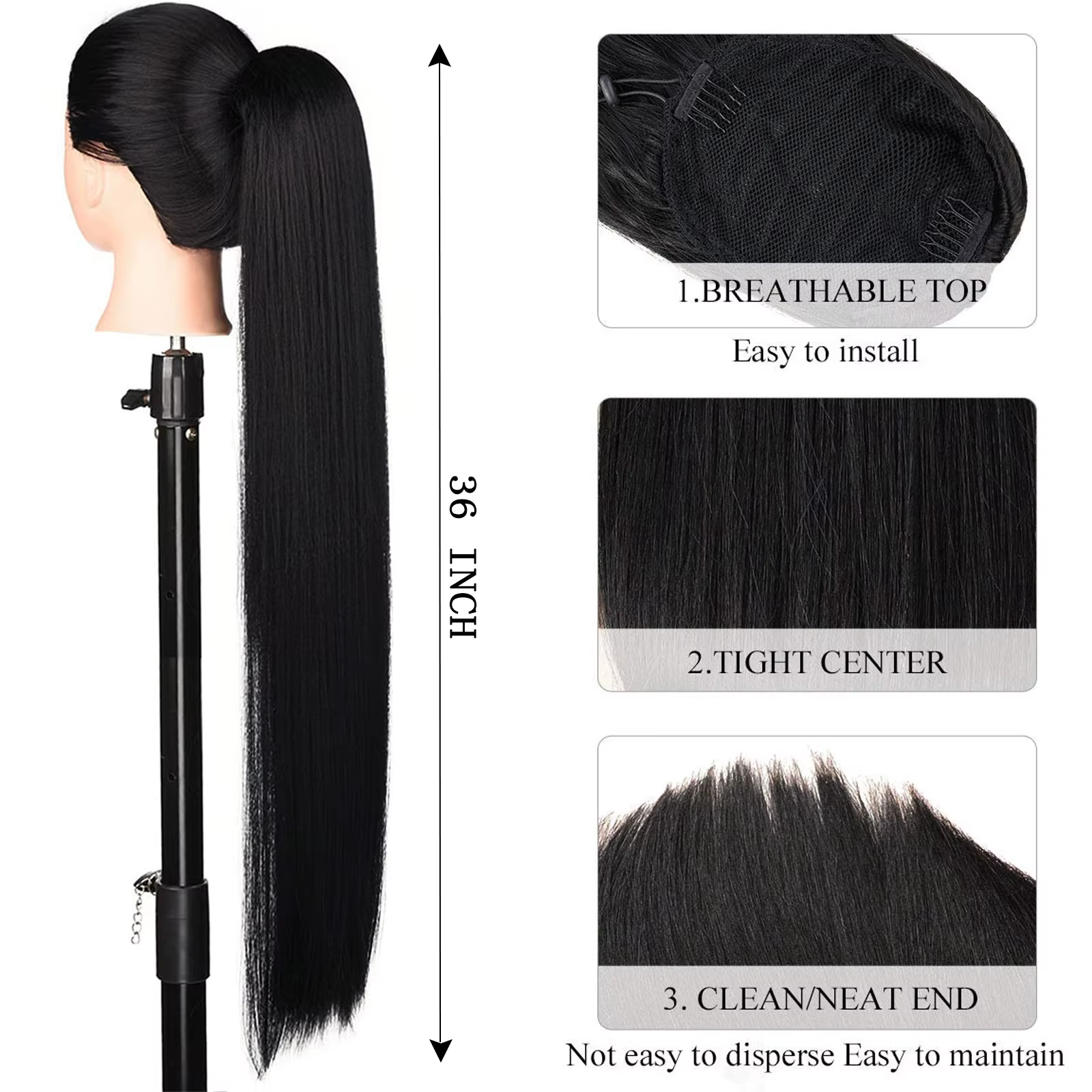 Teresahr synthétique 36 pouces Extension queue de cheval demi Yaki cordon