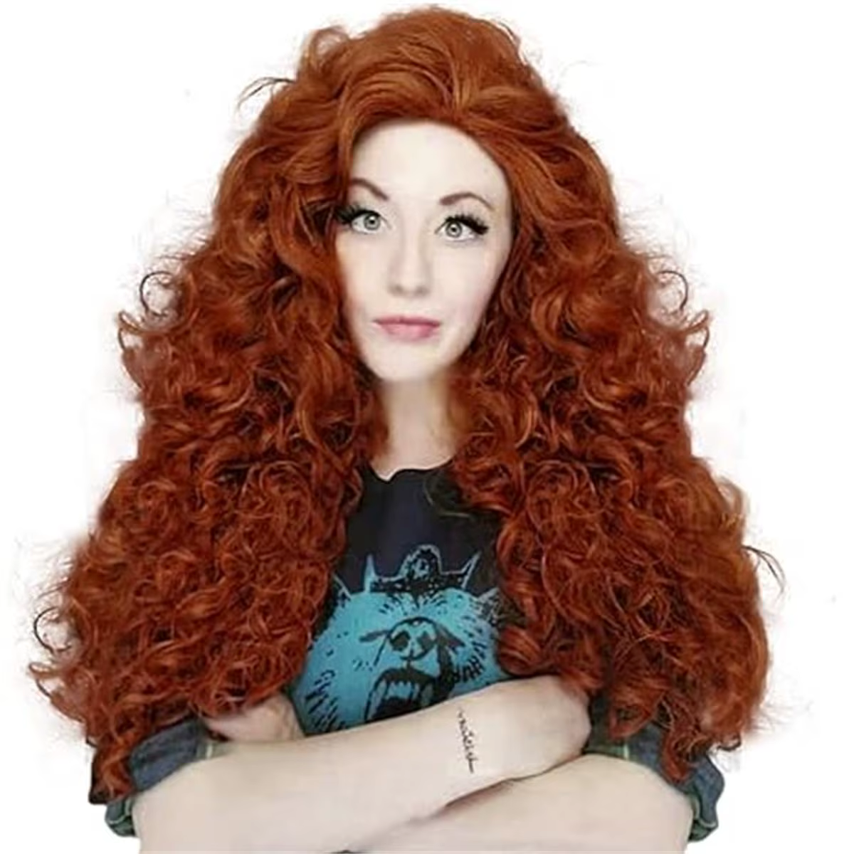 Perruque synthétique longue bouclée rouge marron
