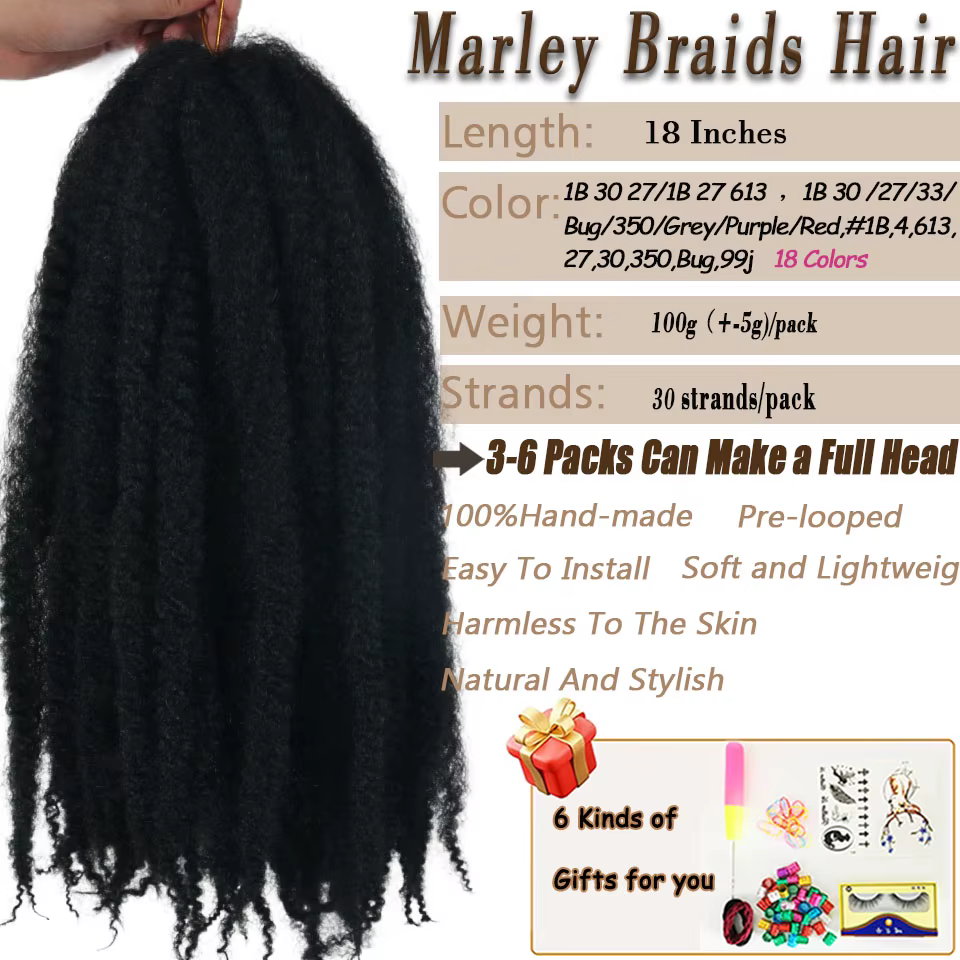 Marley Meche Afro Kinky Tressage Cheveux 18 pouces Synthétique Crochet Marly Twist Tresses Extensions