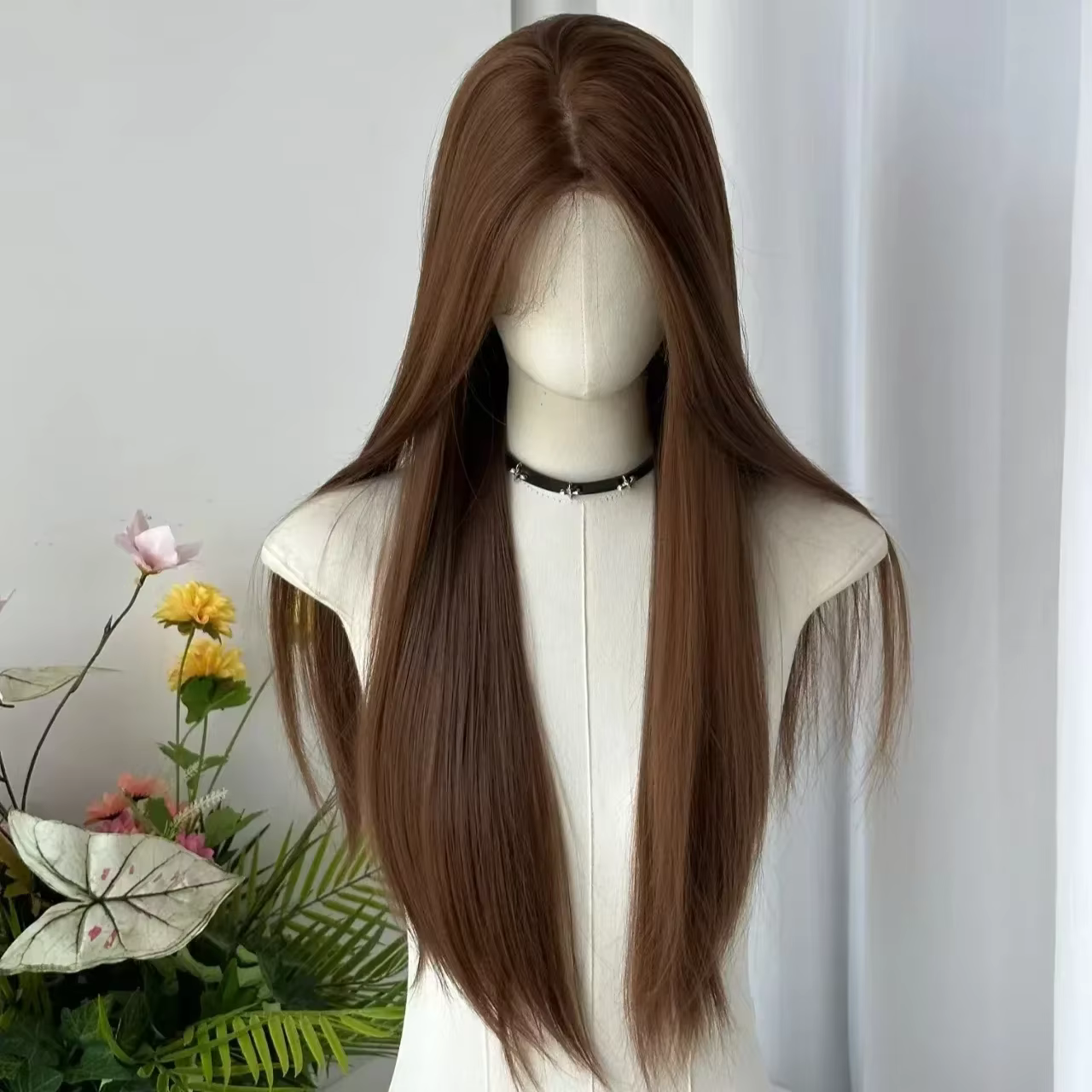 Perruque brune longue
