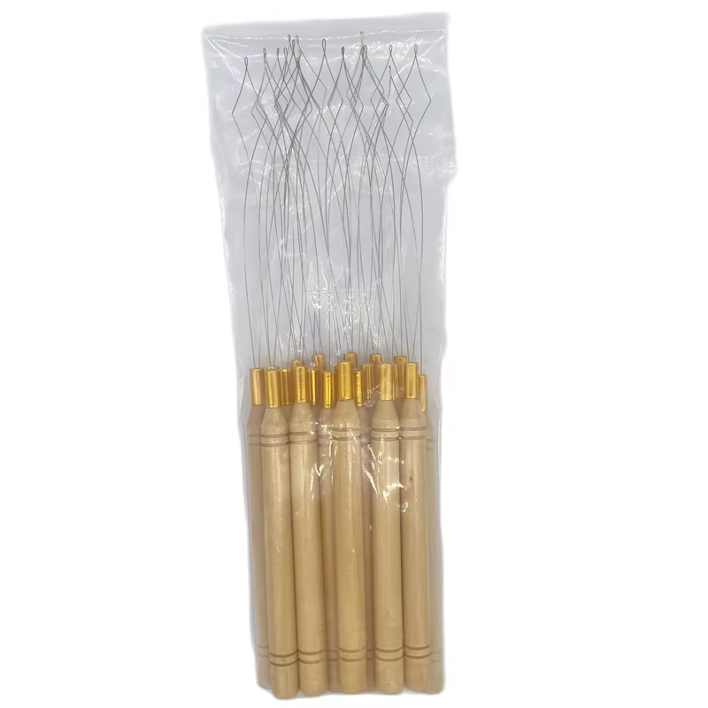 Extra Love 20 pièces Nouvelles aiguilles à boucle avec manche en bois pour extensions de cheveux
