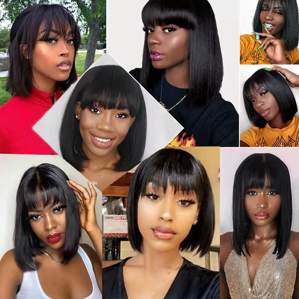 Perruque brésilienne courte Bob avec frange pour femme