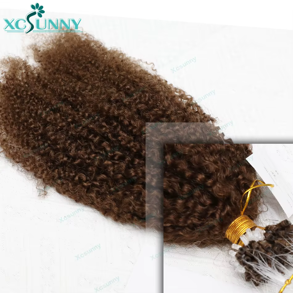 Microlink Extensions de cheveux crépus bouclés couleur 4 Micro anneau boucle