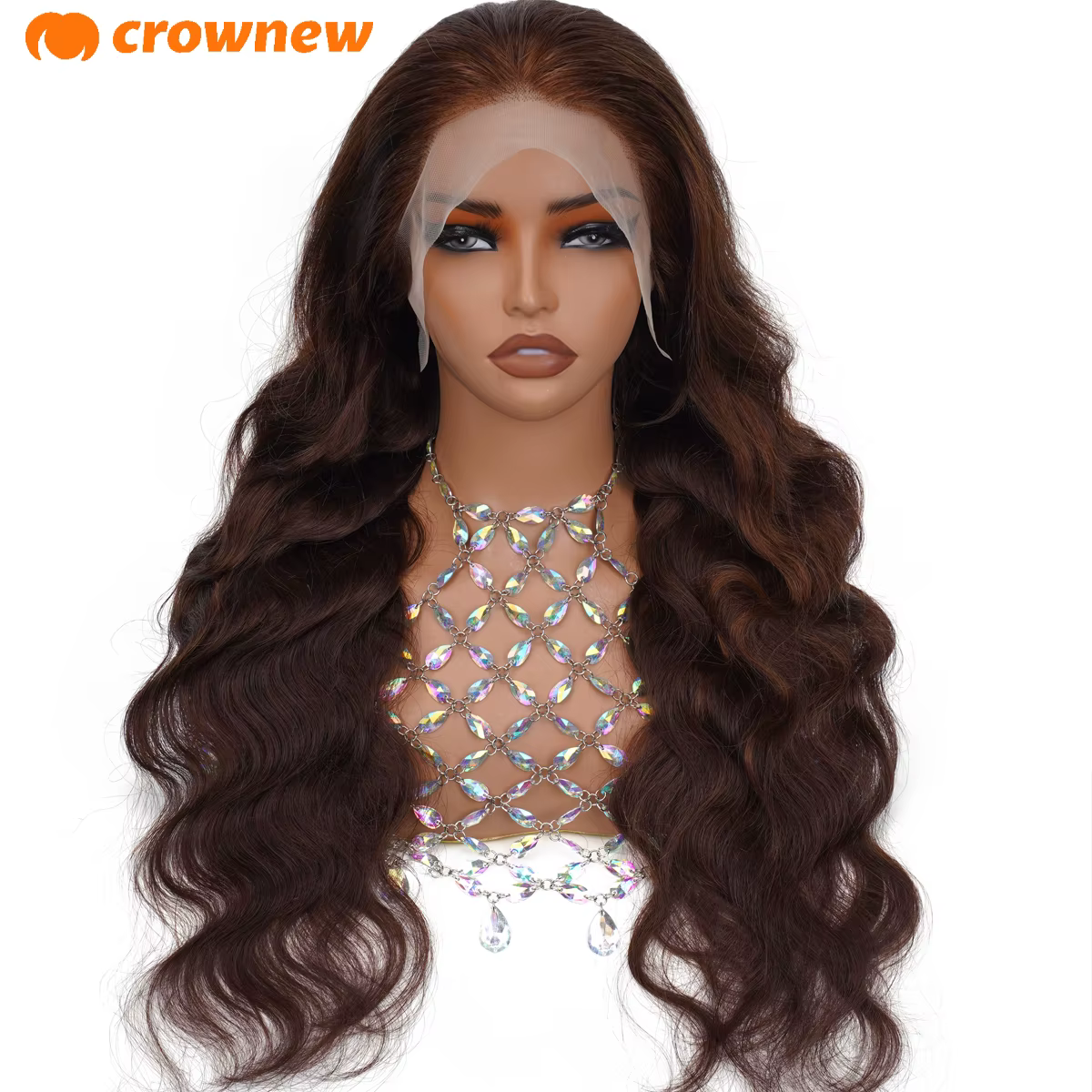 Perruque Lace Front Wig naturelle Body Wave marron chocolat