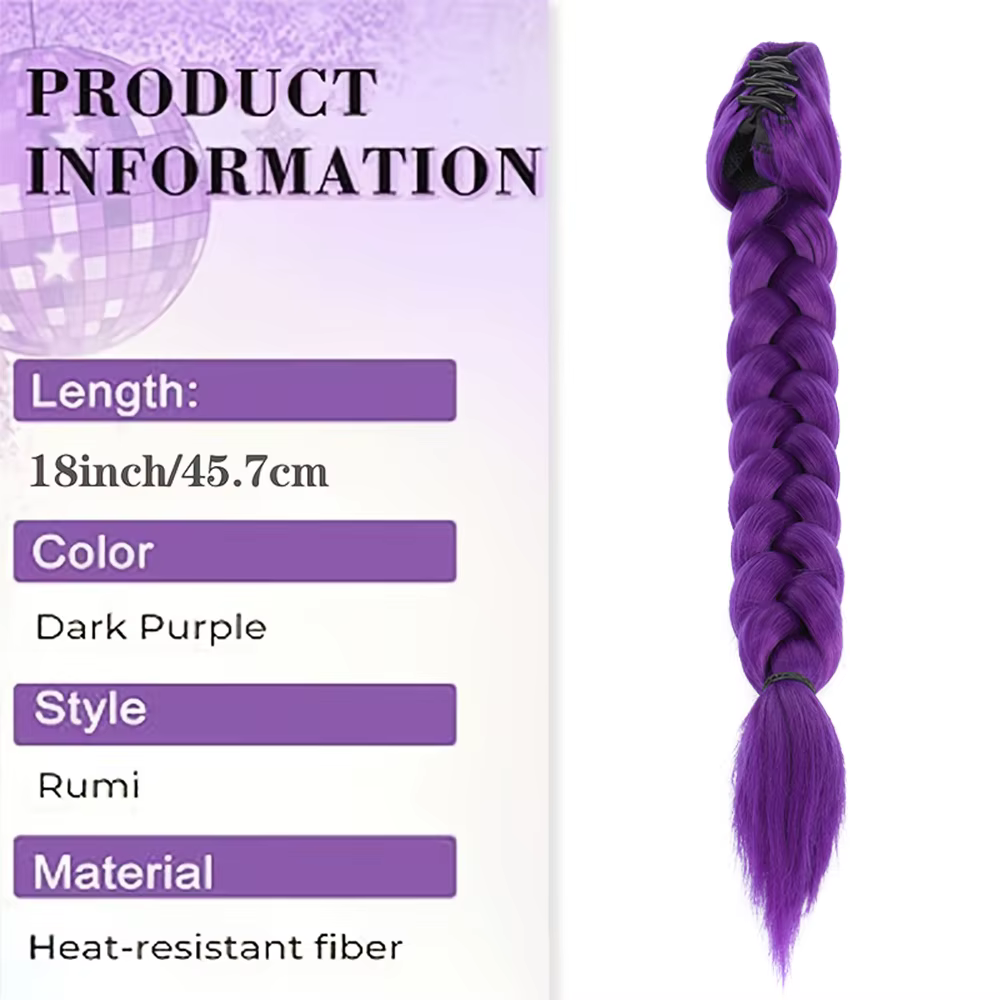 Perruque queue de cheval synthétique tressée violette avec pince crabe pour enfants