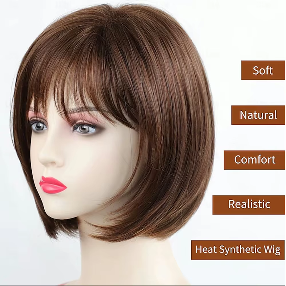 HAIRJOY – perruque Bob synthétique courte brune avec frange pour femmes