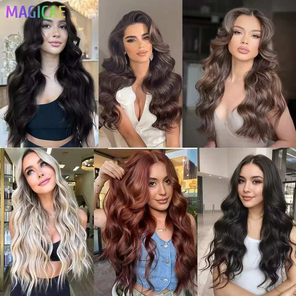 30 pouces 200 grammes surbrillance blonde 27/613 Ombre Brown 6 #   Extension de cheveux synthétiques à haute température, Body Wave, Bio-Protain