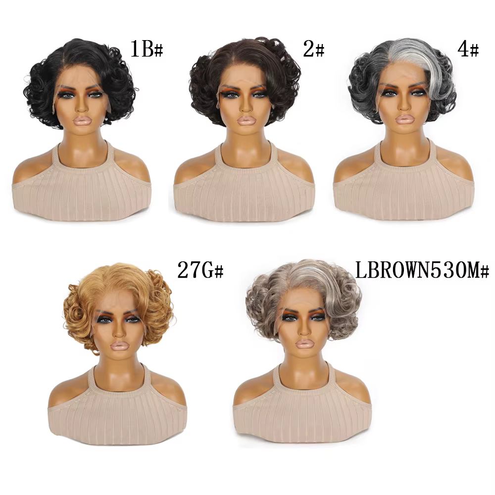 Perruque synthétique courte bouclée ondulée Blonde noire grise de 10 pouces pour femmes