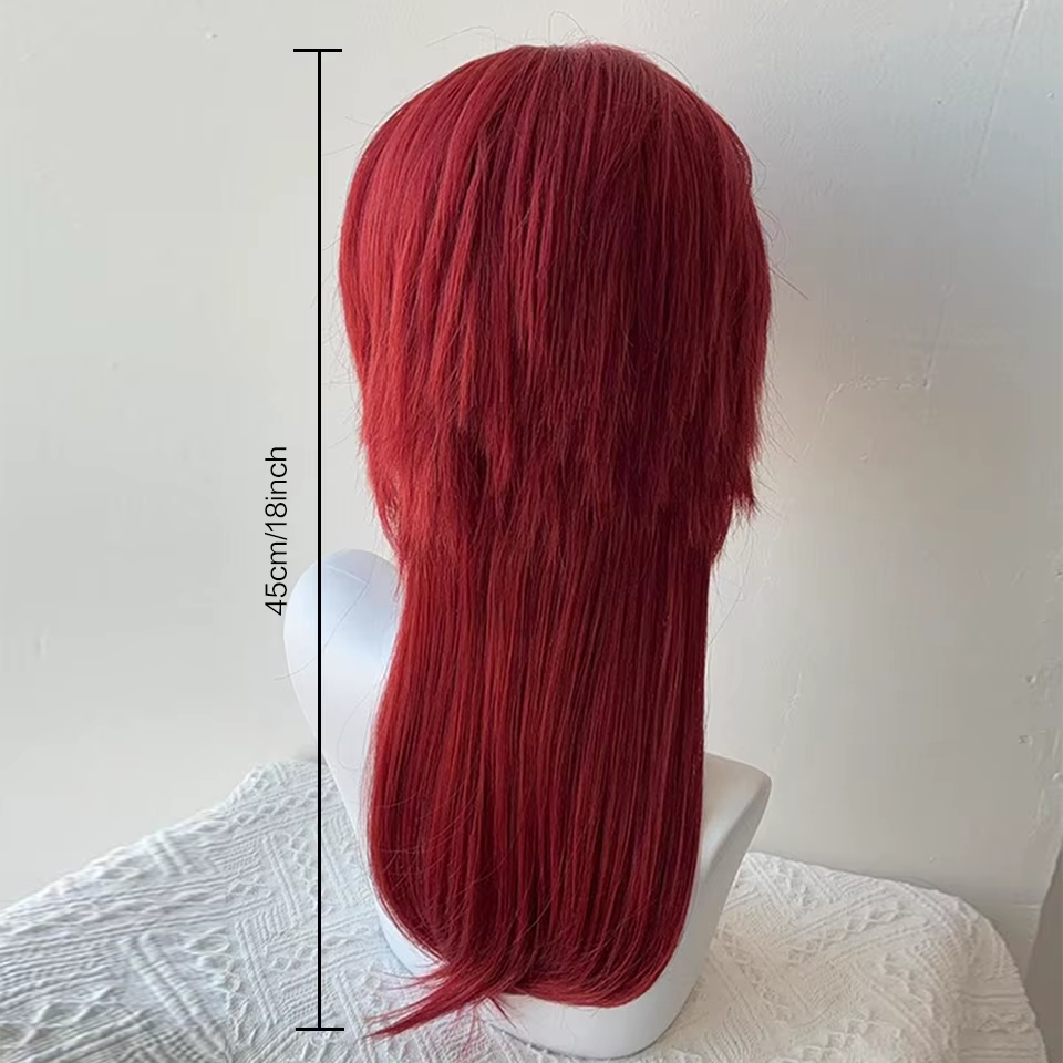 AOSI – perruque synthétique longue et lisse avec tête de mulet rouge vin pour hommes et femmes