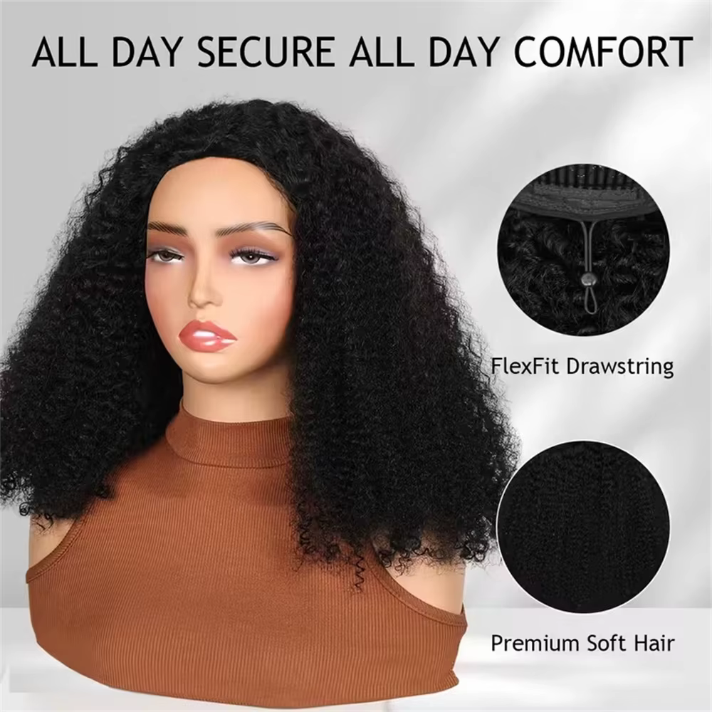 Demi-perruque de cheveux humains crépus bouclés