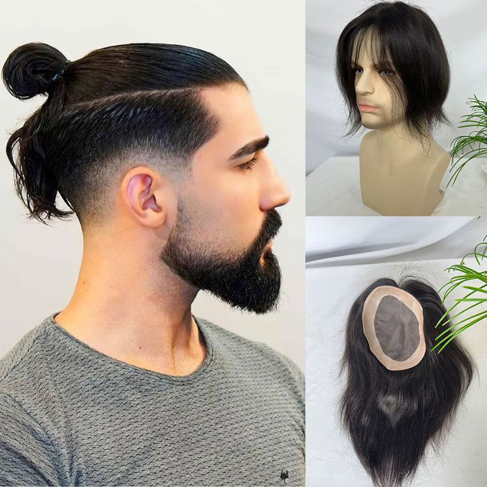 Perruque indienne en cheveux humains pour hommes