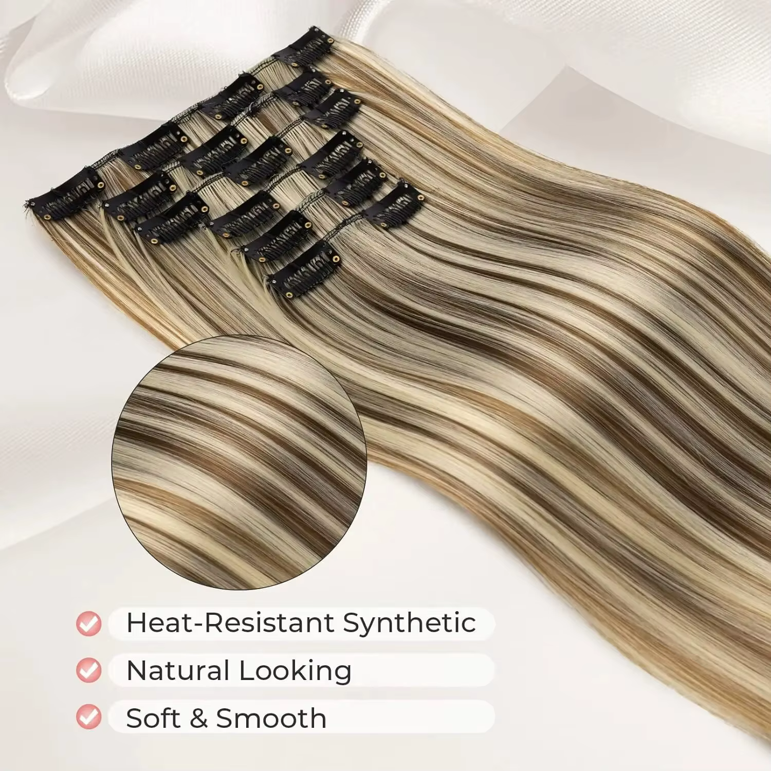 Extensions capillaires synthétiques légères à clips
