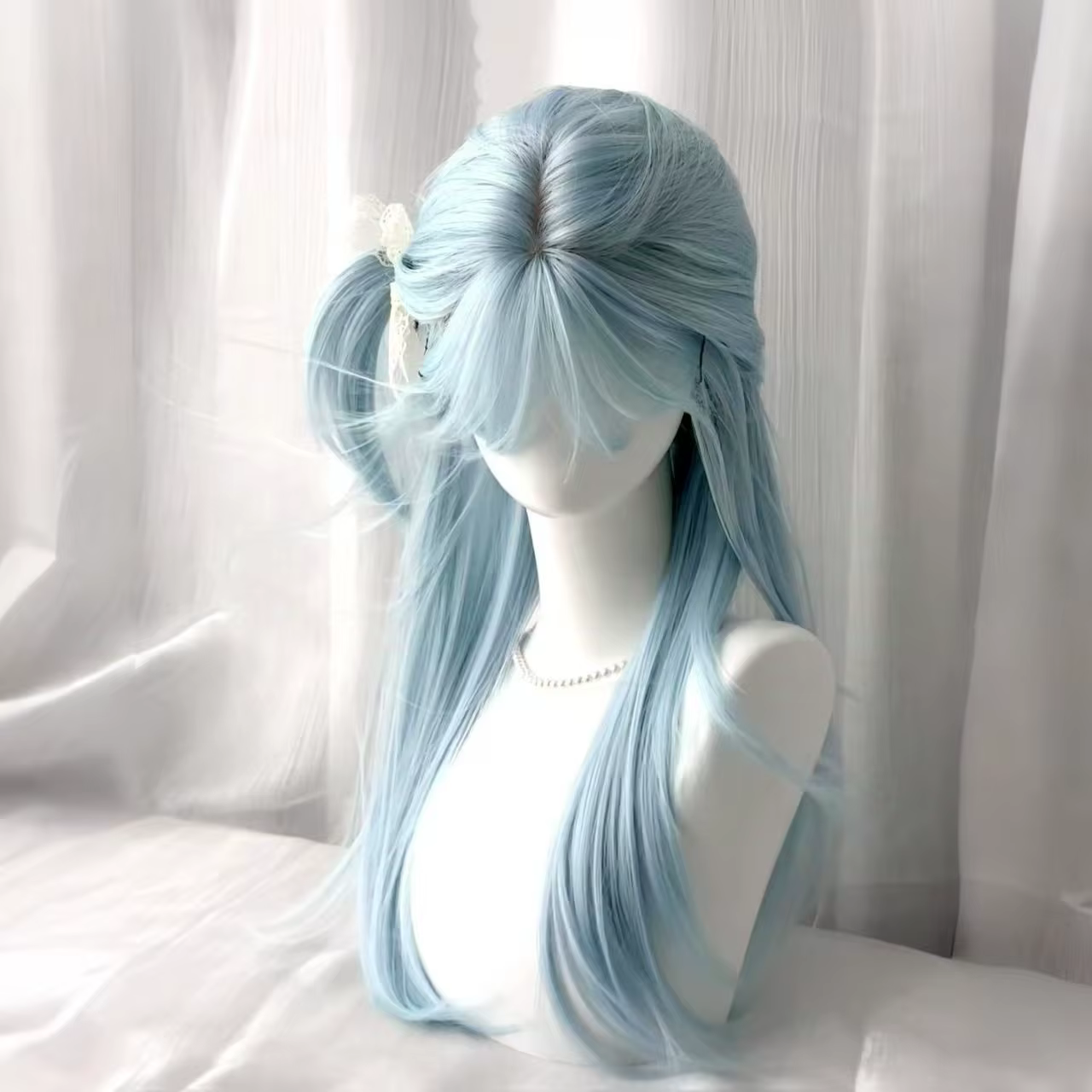 Ange glace bleu perruque femme quotidien Lolita longue droite JK réalité tête portant perruque pleine tête coiffure bébé bleu perruque