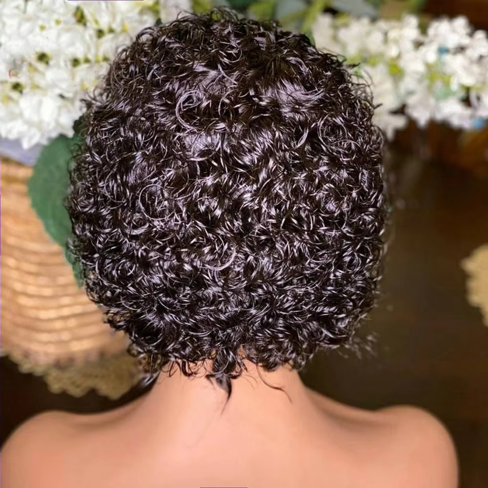 Perruque de cheveux humains bouclés coupe lutin