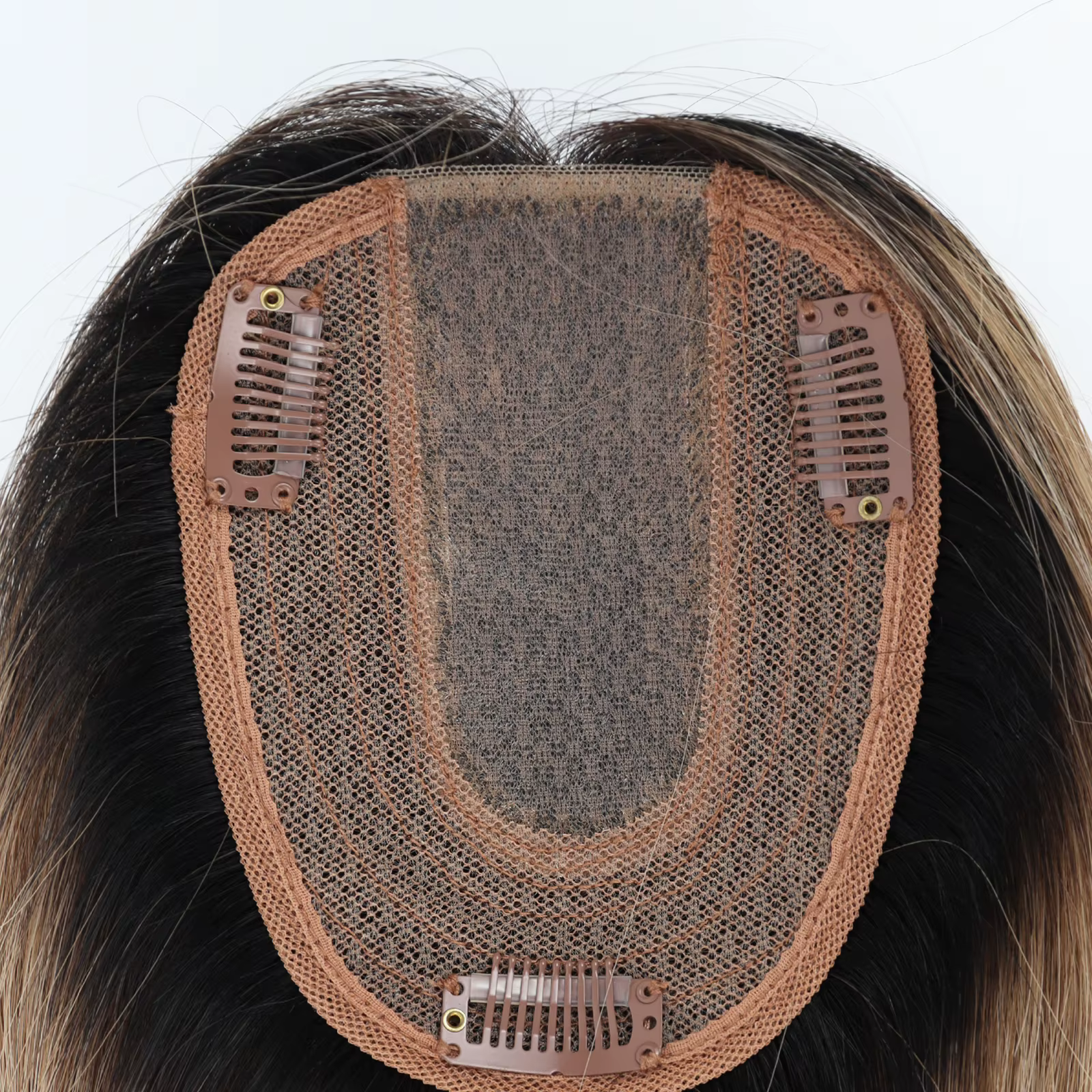 Topper de Base en soie blonde ombrée avec clips en Extensions de cheveux humains européens bicolores de 14 pouces pour