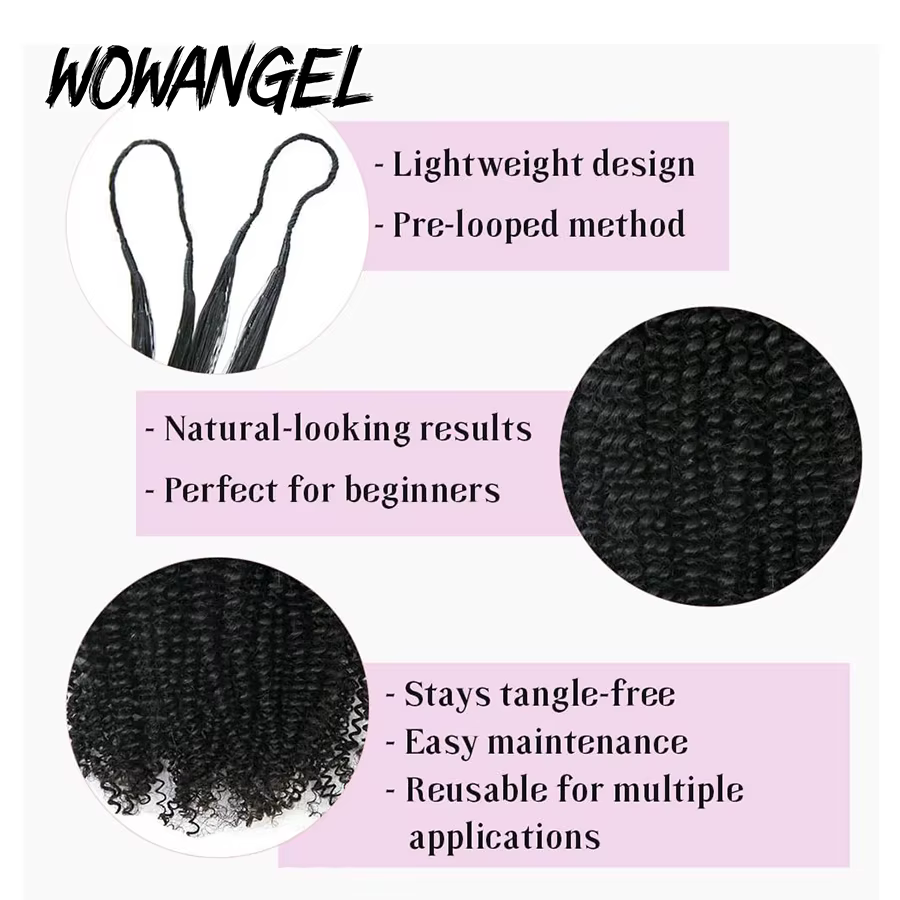 WOWANGEL Extensions de cheveux humains bouclés afro crépus à crocheter
