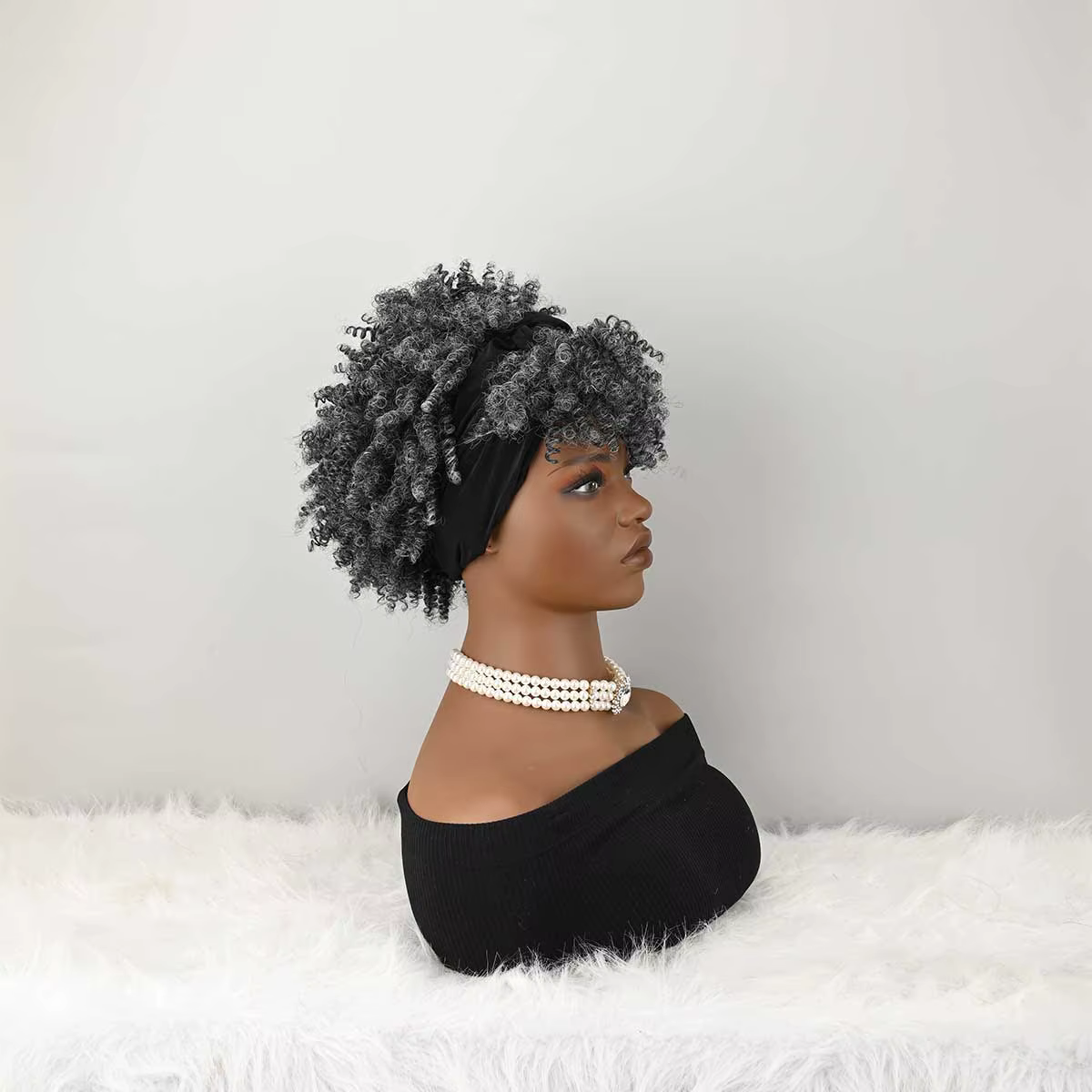 Perruque bandeau bouclée avec frange pour femme