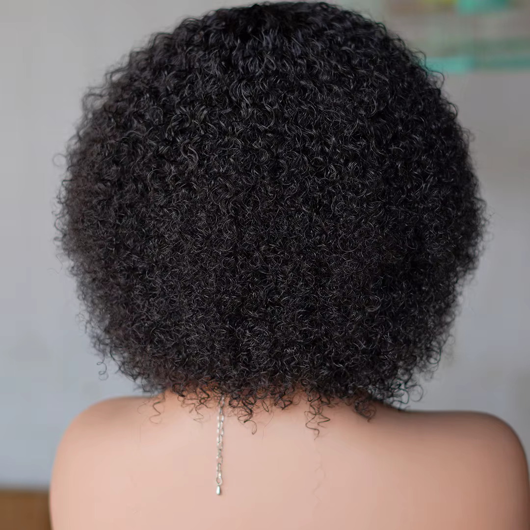 Perruque de cheveux humains crépus bouclés afro mongols avec frange faite à la machine 250% perruques