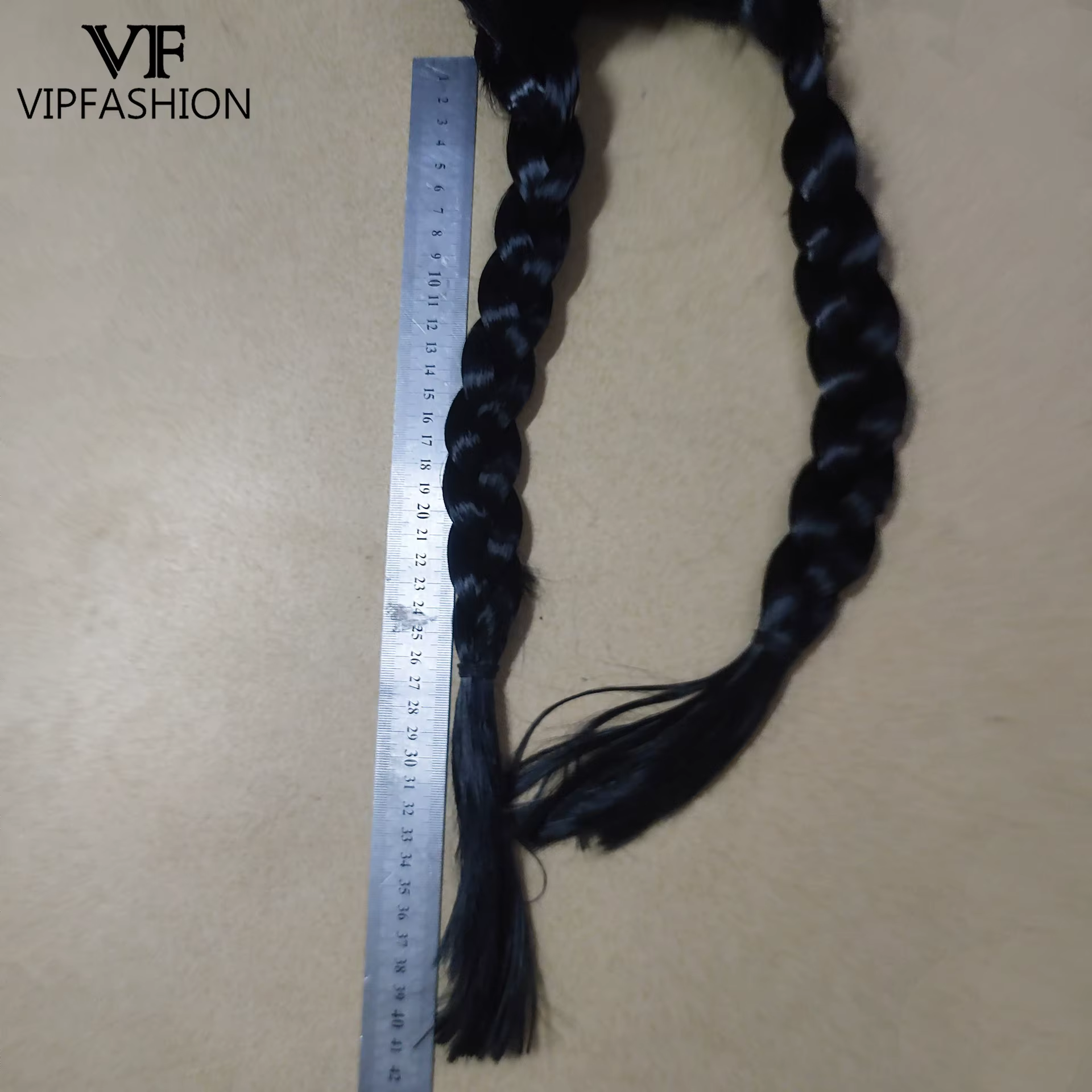 VIP FASHION Girl Halloween Wed. Adddams Cosplay perruque noir Double tresses cheveux partie centrale frange perruques