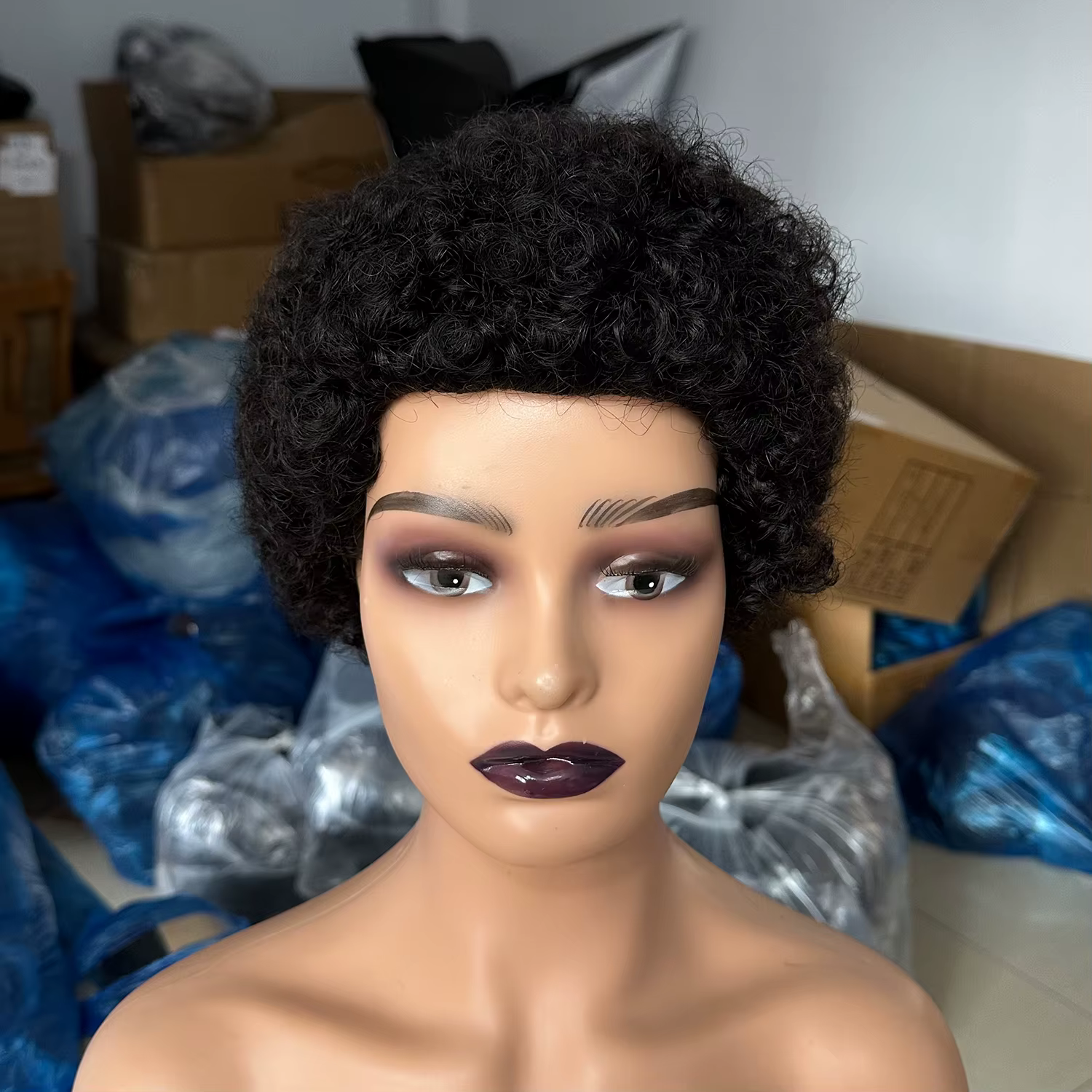 Perruques brésiliennes courtes coupe lutin pour femmes noires cheveux humains Afro crépus bouclés perruque africaine