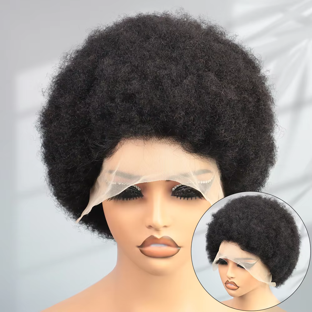 Perruque courte afro naturelle coupe pixie en cheveux humains