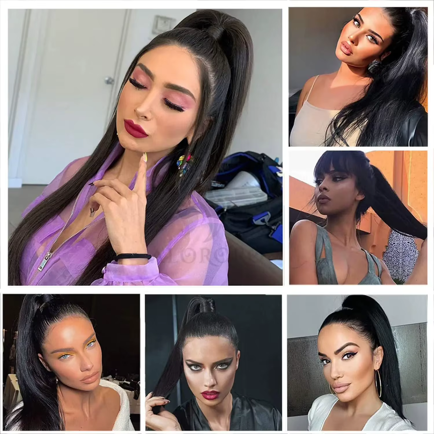 Extensions de cheveux brésiliennes pour femmes noires, queue de cheval à clipser, en cheveux humains lisses, à enrouler avec cordon de serrage