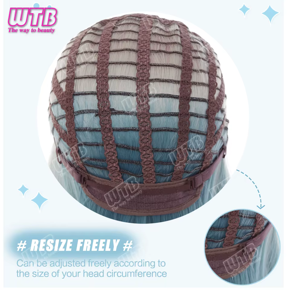 WTB Perruque synthétique Lolita dégradée avec frange droite, adaptée aux femmes et aux filles, pour les fêtes et le cosplay