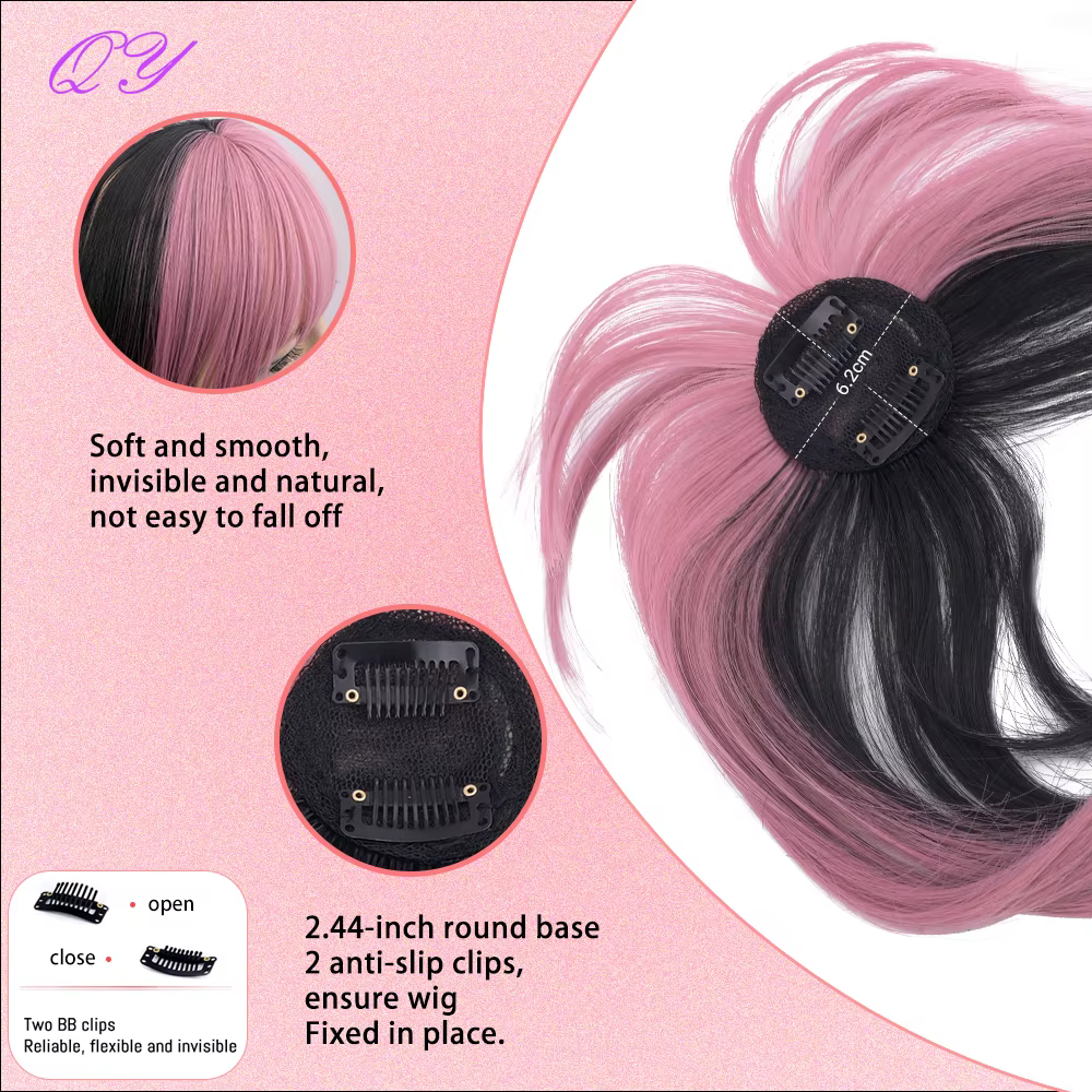 Extensions de frange synthétiques à Clip rose