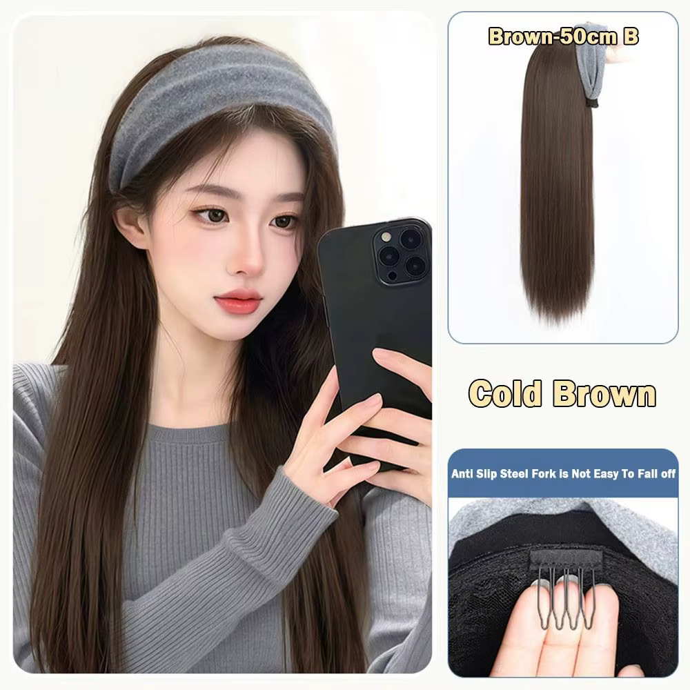Nouveau Long ondulé bouclés bandeau Extension de cheveux postiches naturelles synthétiques en forme de U demi-tête couverture pour les femmes