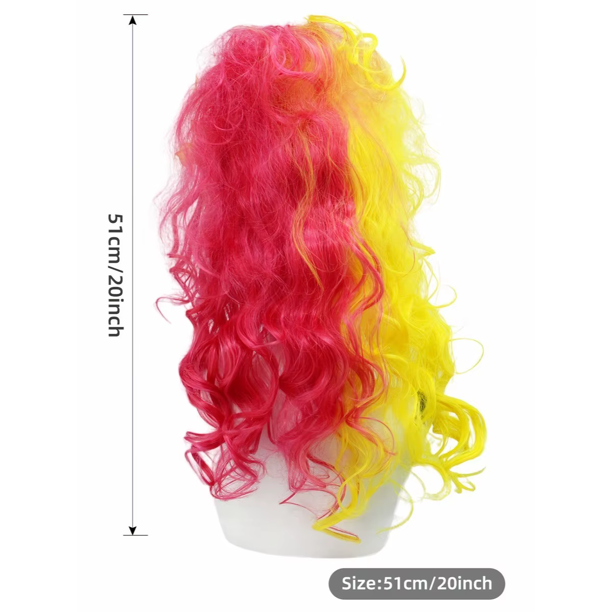 Perruque synthétique longue bouclée dégradée jaune rose double ton avec postiche florale