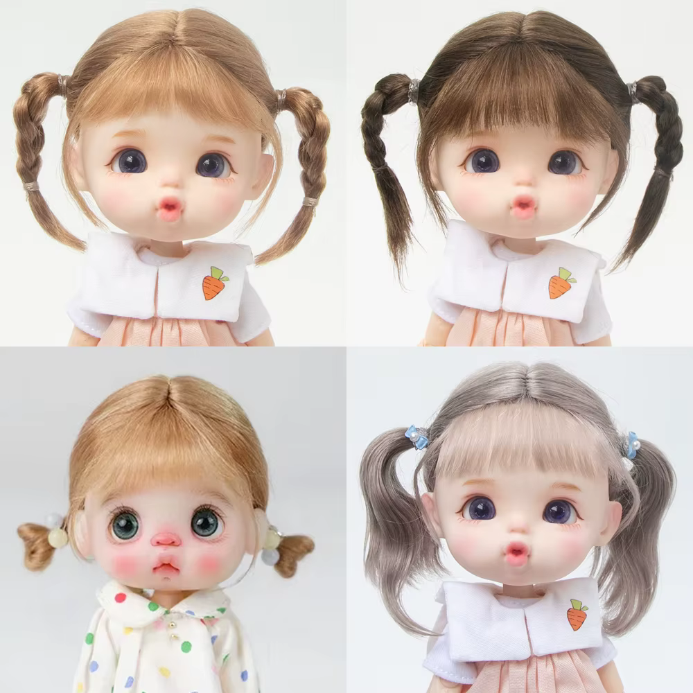 Queue de cheval cheveux étudiant chignon mignon tressé frange mohair mi-attaché doux perruque updo pour Ob11 1/8 1/12 BJD poupée accessoires 5-6 pouces
