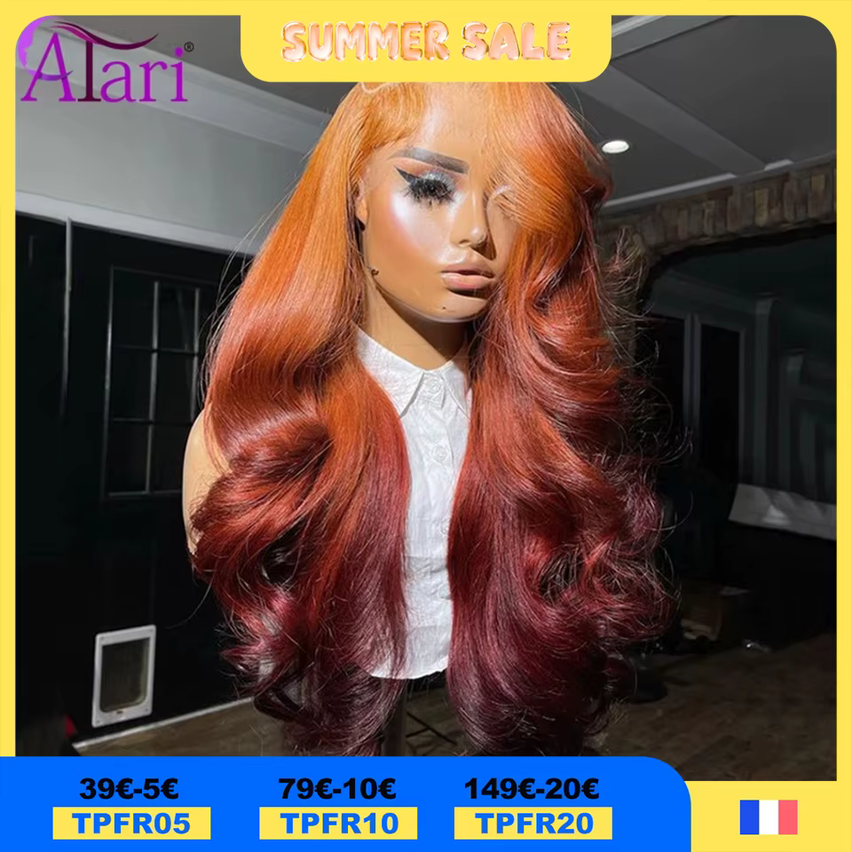 Perruque Lace Front Wig naturelle ombrée orange foncé