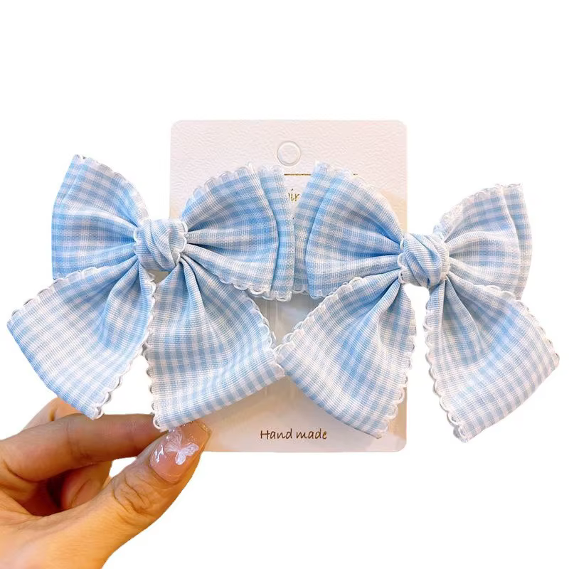 2 pièces pinces à cheveux pour femmes Pack nœud Plaid dentelle polyvalent à la mode mignon doux