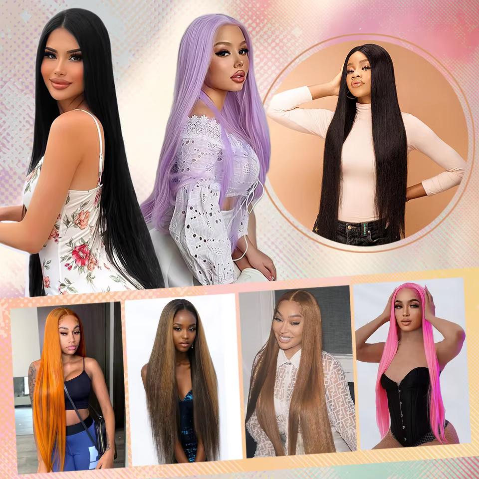 Perruques Lace Frontal 13x6 Marron Super Longues 40 Pouces pour Femmes, Synthétiques Lisses Soyeuses Noires de Haute Qualité, Faciles à Porter, pour Cosplay
