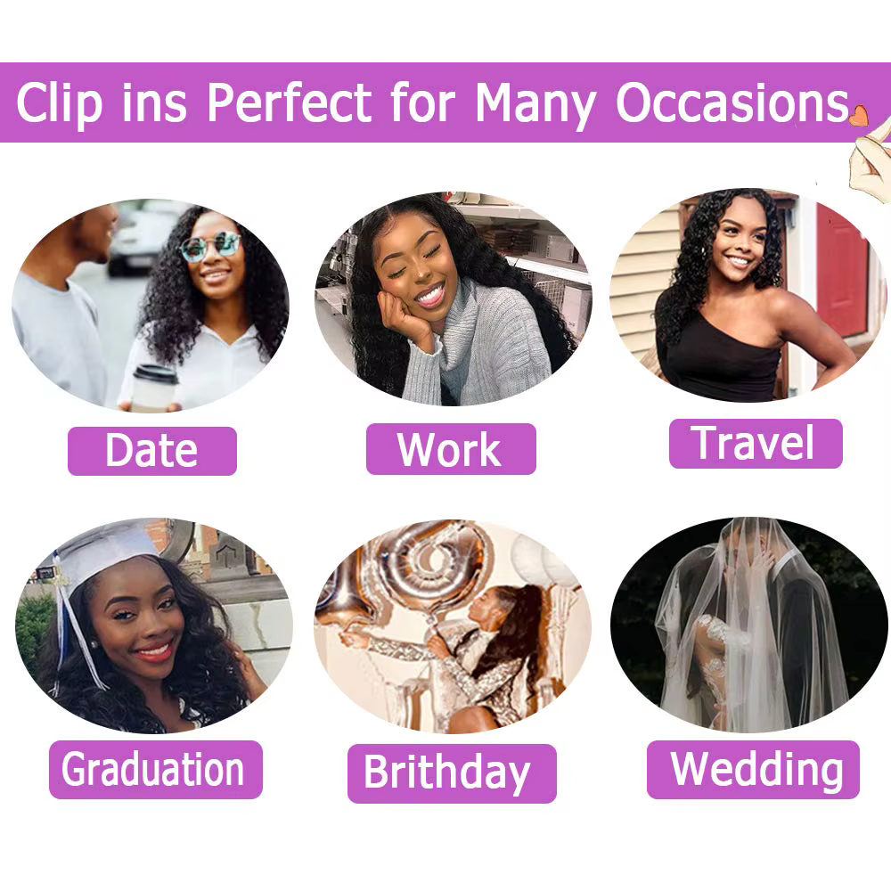 Extension de cheveux humains à clipser pour femmes noires